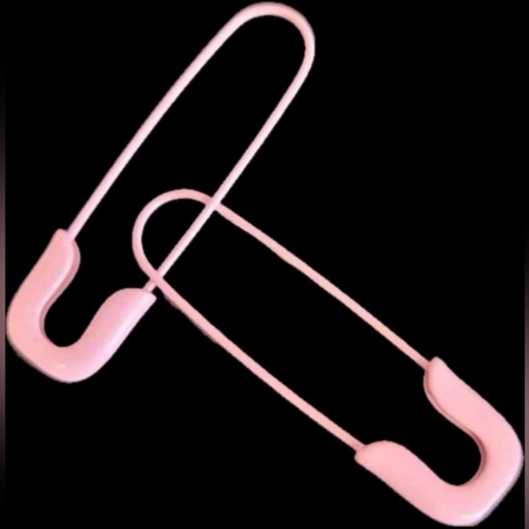 Pastel Safety Pin~ Pink Diaper Pin Fastener Punk Kawaii Goth Rocker Loop Earring - Picture 2 of 12